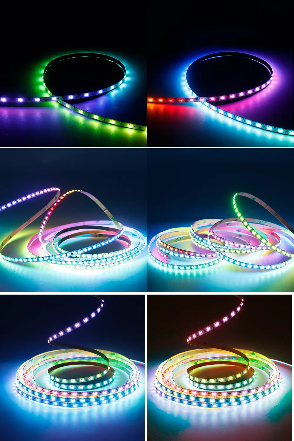 RGBIC LED 스트립, 스마트 개별 주소 지정 가능, 풀 컬러 유연한 LED 조명, 5mm, WS2812B, WS2812, 2020SMD, 60, 100, 120, 160, 200LED/m