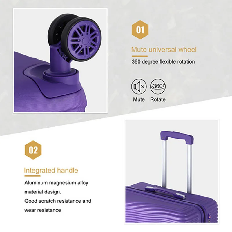 TSA Lock Large Lightweight Luggage High Gloss Purple 3-Piece Set Color Travel Suitcase with Wheels Bolsa Viagem 20''24''28 images - 6