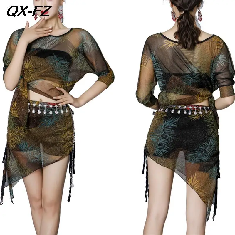 

Женский тренировочный костюм для танца живота, комплект из топа и юбки, элегантный костюм для индийских танцев, 2023