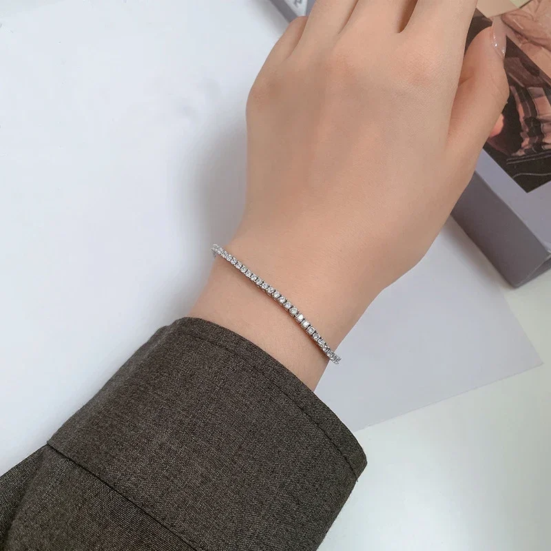 EWYA 새로운 리얼 D 컬러 전체 2mm 0.03CT Moissanite 테니스 팔찌 여성용 S 도금 18K 다이아몬드 링크 팔찌 선물