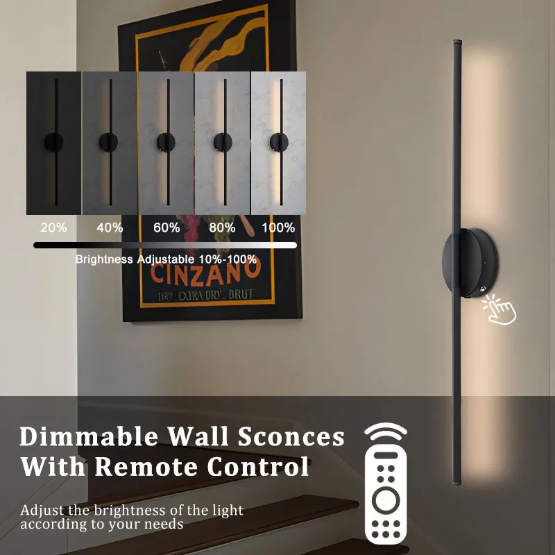 LED Wall Lamp Wireless Rechargeable Battery Touch Switch Dimmable with Remote Control For Bedside Bedroom