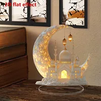 2D Acrylic Crescent Castle Ornament Ramadan Festival Decoration Eid Al-Fitr Mubarak Islamic Table Sign Home Party Events Decor 1