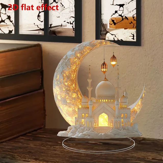 2D Acrylic Crescent Castle Ornament Ramadan Festival Decoration Eid Al-Fitr Mubarak Islamic Table Sign Home Party Events Decor 1