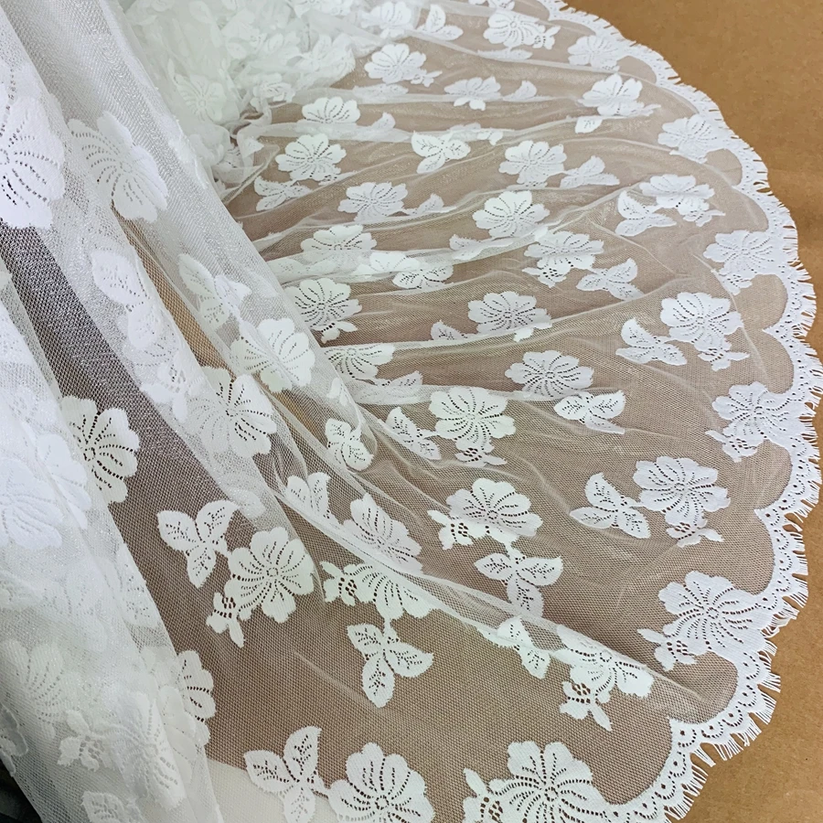 

Florals Dress Lace Fabric Off White Shiny Fiber Thick Quality Lace Panels