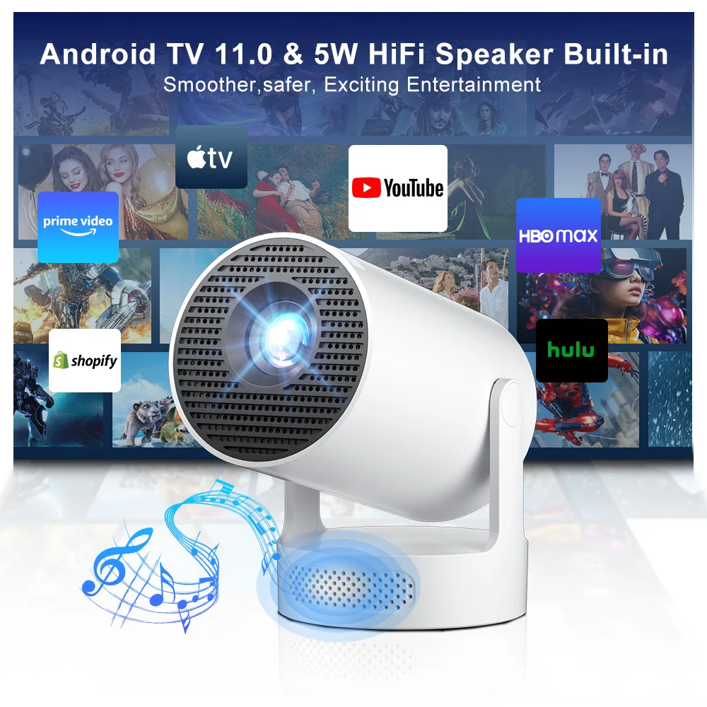 살랑에 HY300 울트라 프로젝터 업데이트 HY300 4K 안드로이드14 Wifi6 올위너 H723 BT5.4 1080P 1280*720P 홈시어터 야외 휴대용
