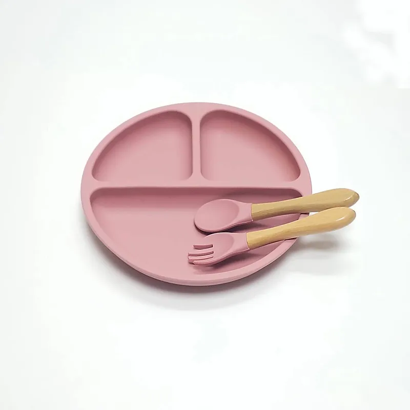 3pcs Silicone Dinner Plate 3 Compartments Reinforced Suction Cups Compartmentalized Children's Silicone Bowl Complementary Bowl