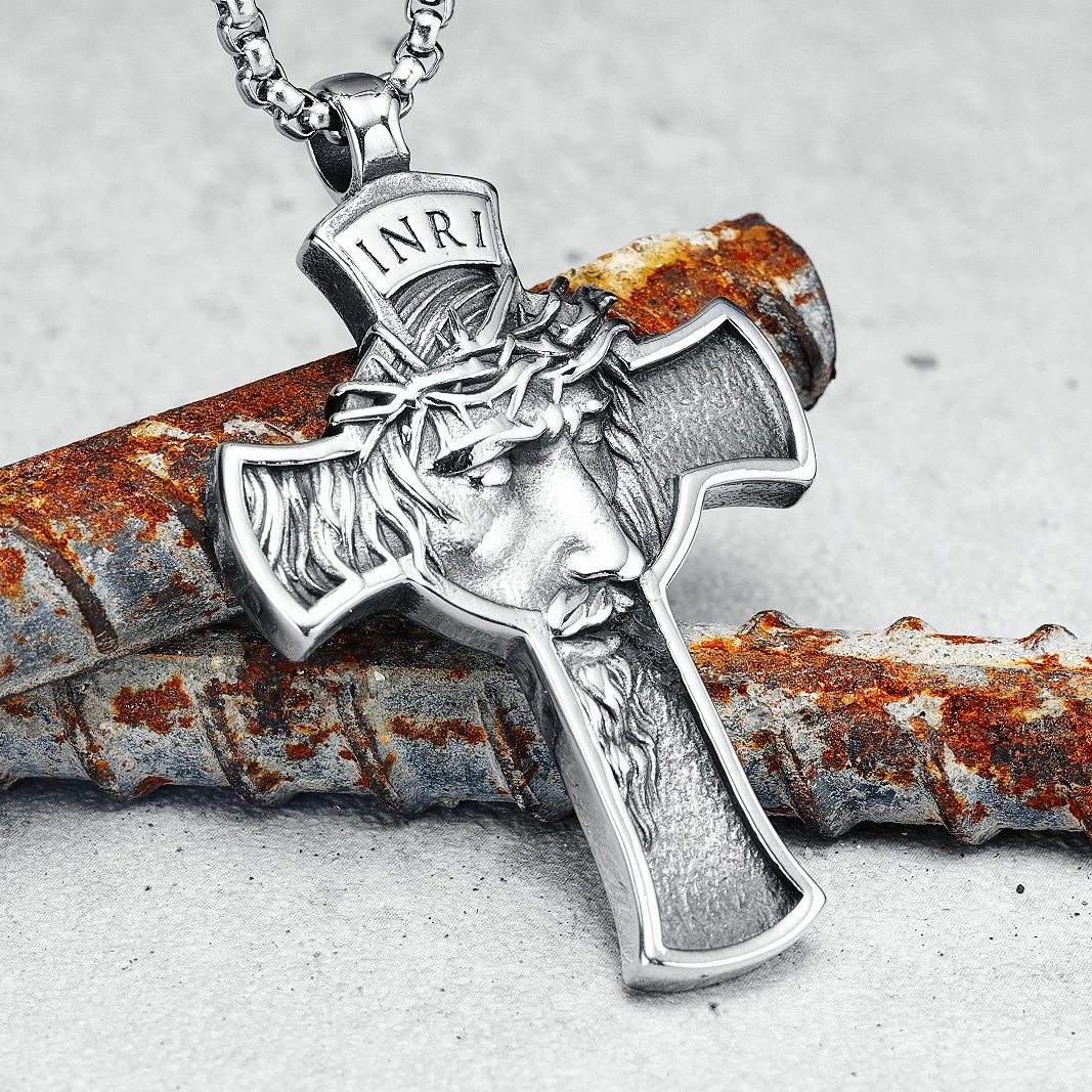 316L Stainless Steel Cross Necklaces Inri Men Pendants Vintage Chain Religion Rock Punk For Biker Male Jewelry Gift Dropshipping