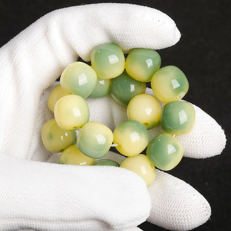 Lime Color Gradient White Jade Bodhi Root Bracelet Women's Hand-held Rosary HandString Buddha Bead Wen Play Plate Men's Play