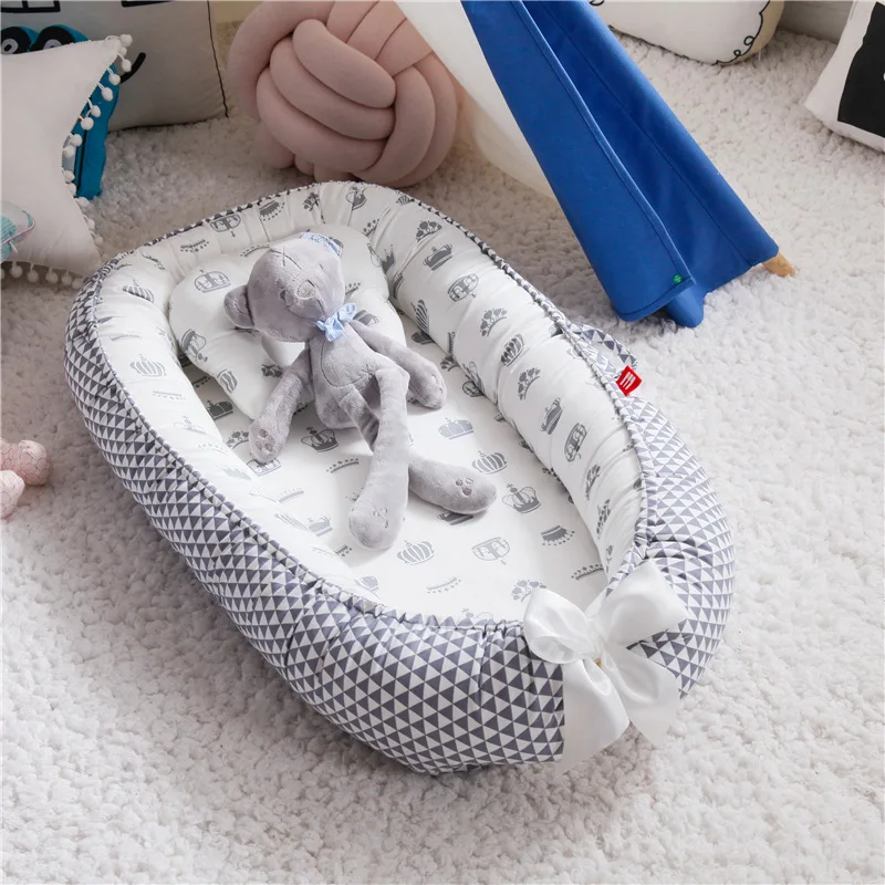 

85*50cm Baby Nest Bed with Pillow Portable Crib Travel Bed Infant Toddler Cotton Cradle for Newborn Baby Bed Bassinet Bumper