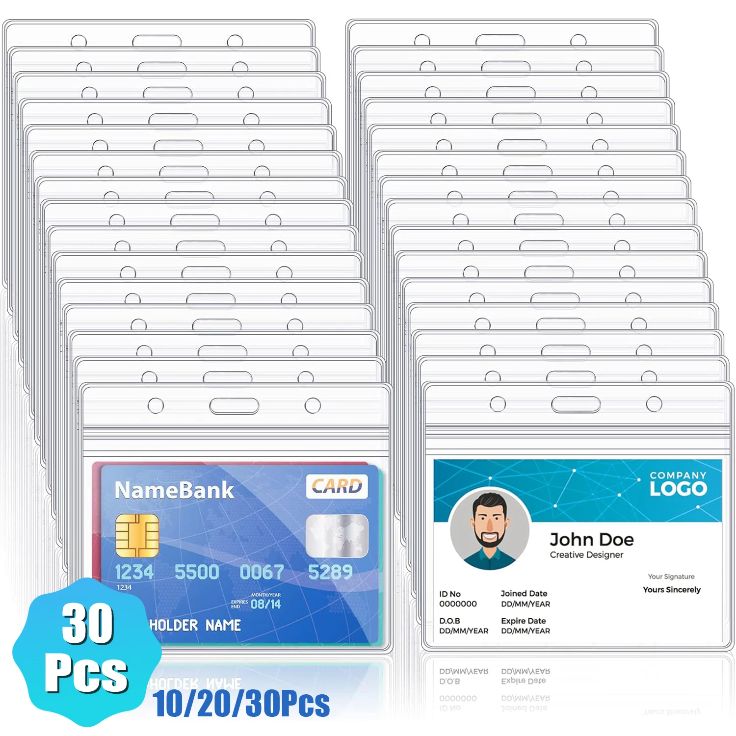 Horizontal ID Card Badge Holder Waterproof Clear Card Sleeve Case Cover ID Protector Pouch with Resealable Zip 10 30Pcs badge parts badge pin