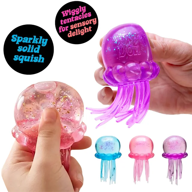 Nee Doh Jellyfish & Cube Squish Toy, Squeeze Stress Relief Toy, Sensory NeeDoh for Kids & Adults