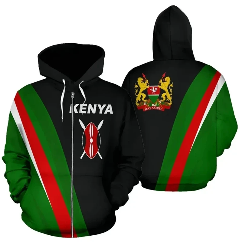 

Kenya Map Flag 3D Print Zip Up Hoodie For Men Clothes National Emblem Pullovers Africa Country Tracksuit Boy Streetwear Kids Top