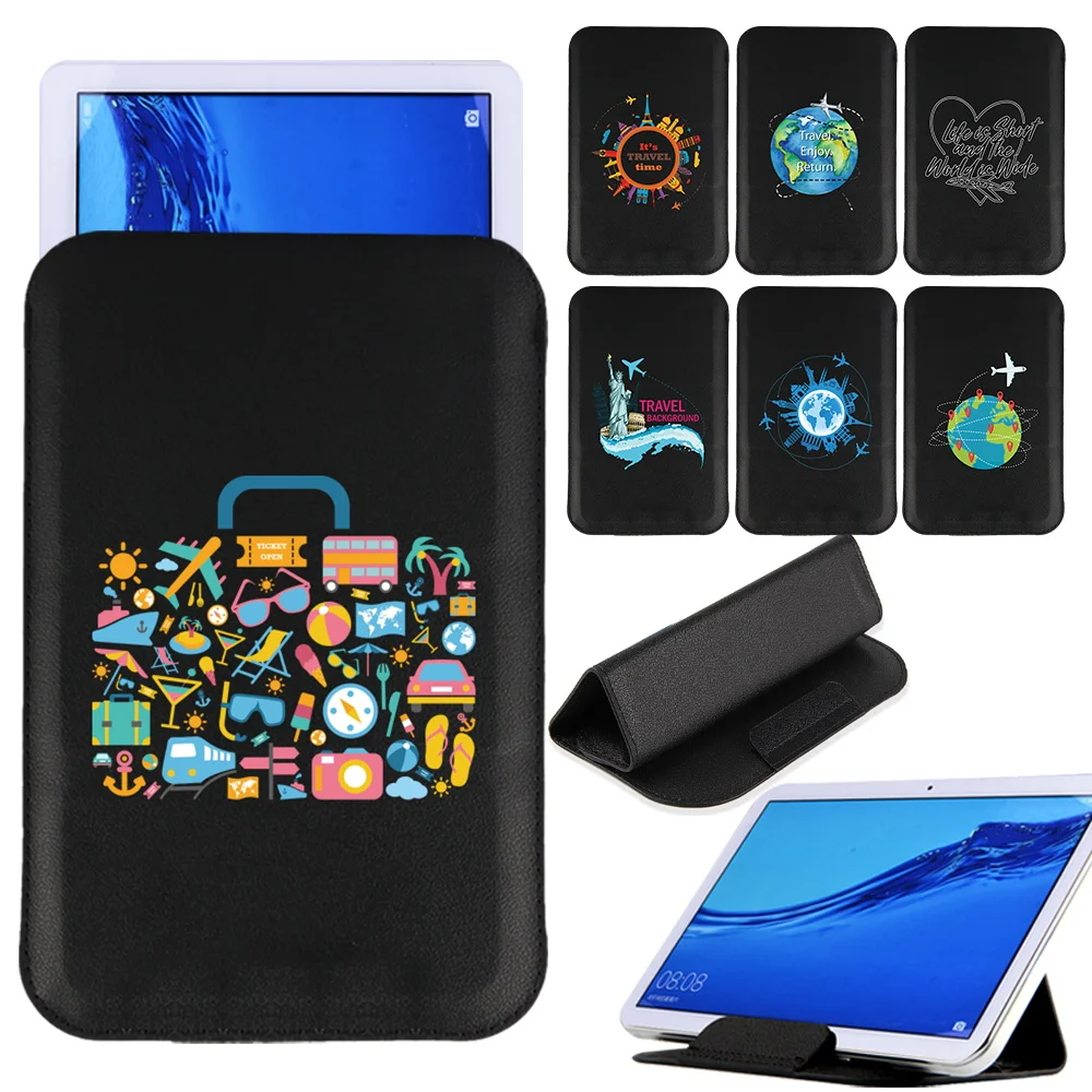 

Tablet Stand Bag Case for Huawei MediaPad M5 Lite 10.1/M5 10.8/M5 Lite 8/T5 10 10.1/T3 10 9.6/T3 8.0 Travel Pattern Magnet Pack