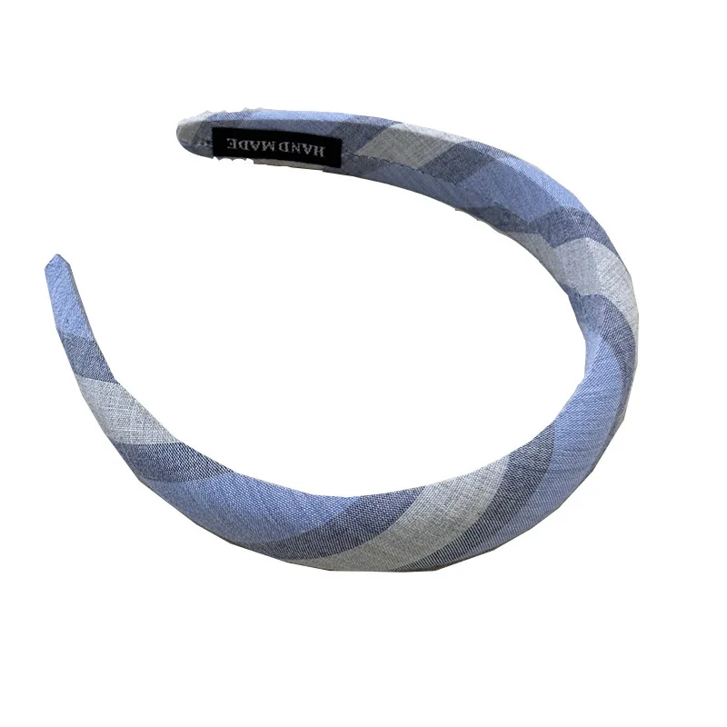 Korea Blau Kariertes Stirnband Für Frauen Blau Romantische stirnbänder Mädchen Breite luxus Stirnband Plaid Schwamm haarbänder Kopfschmuck – Detail 10