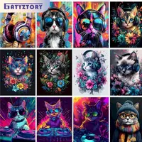 Colorful Cat Paint by Numbers Kit with Frame – 60x75cm