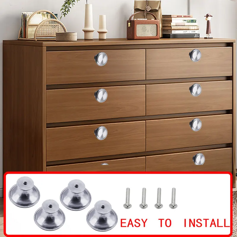 Furniture Knobs 4pcs/set Round Single Hole Pull Stainless Steel