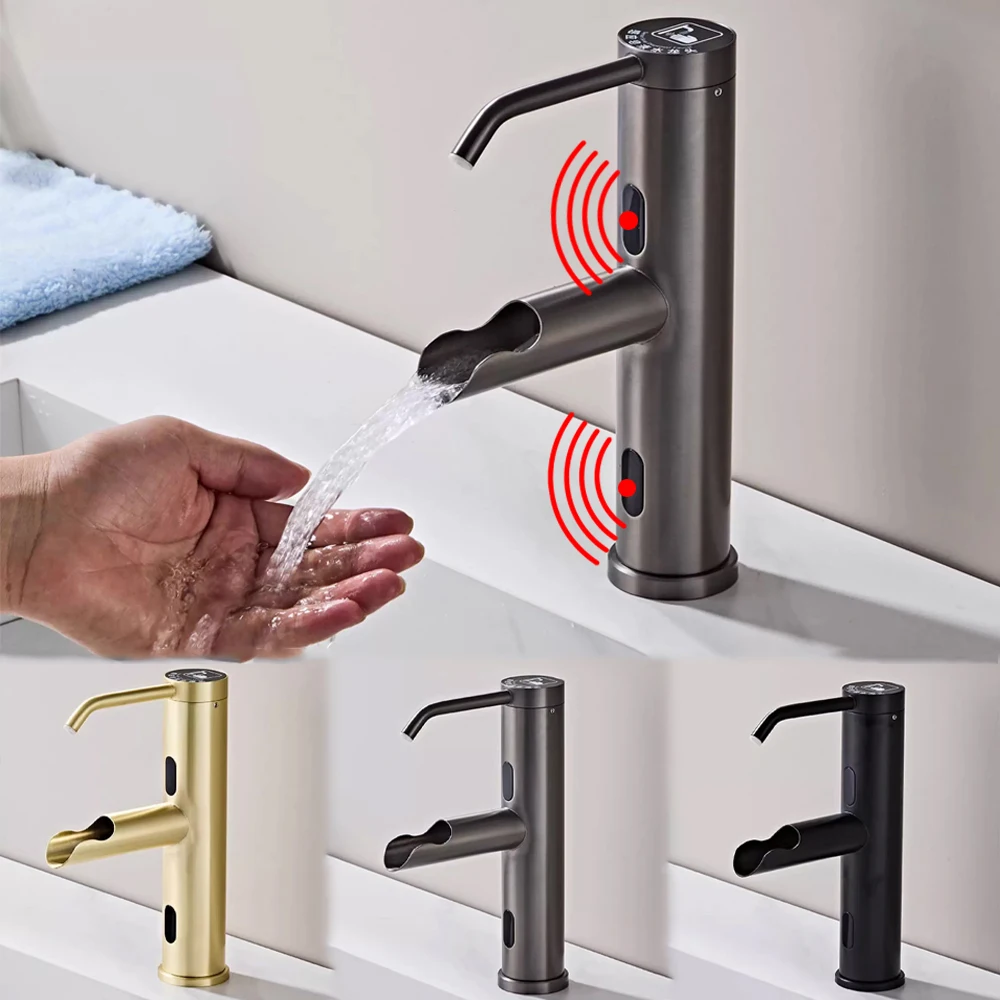 ก๊อกน้ำอัตโนมัติ 2 in 1 พร้อมที่จ่ายสบู่แบบเซ็นเซอร์ ก๊อกน้ำอ่างล้างหน้าแบบไม่ต้องสัมผัส ก๊อกน้ำผสมร้อนเย็นสำหรับห้องน้ำ 1