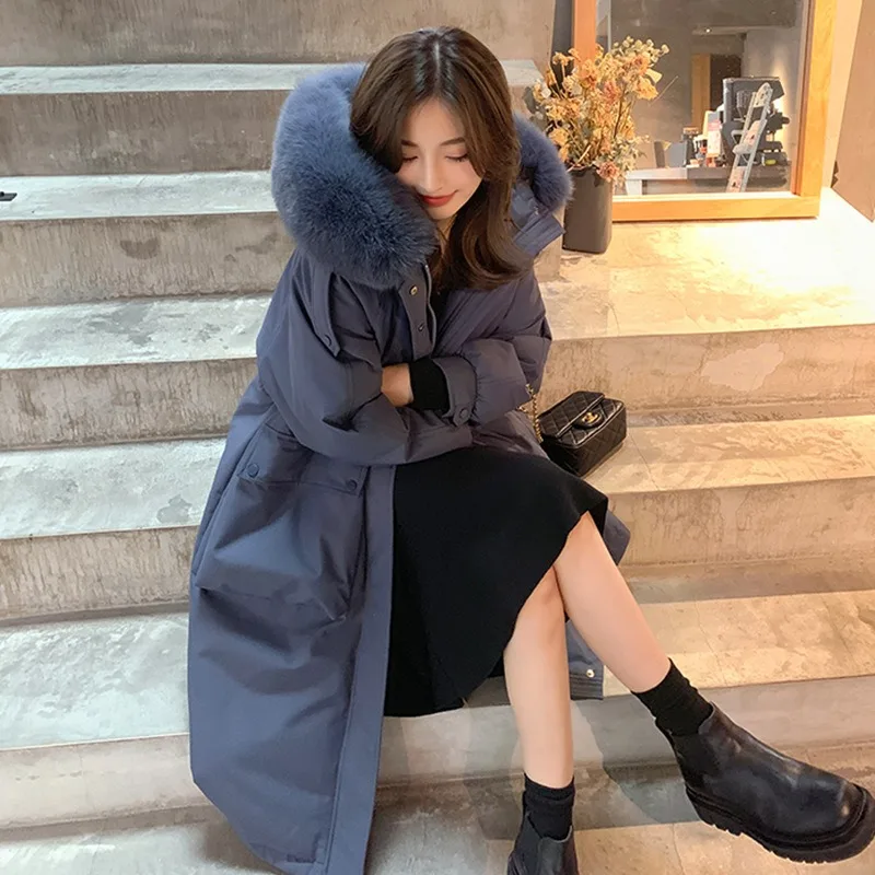 2024 New Women Down Jacket Winter Coat Female Mid Length Version Parkas Thick Warm Outwear Hooded Fur Collar Slim Fit  Overcoat