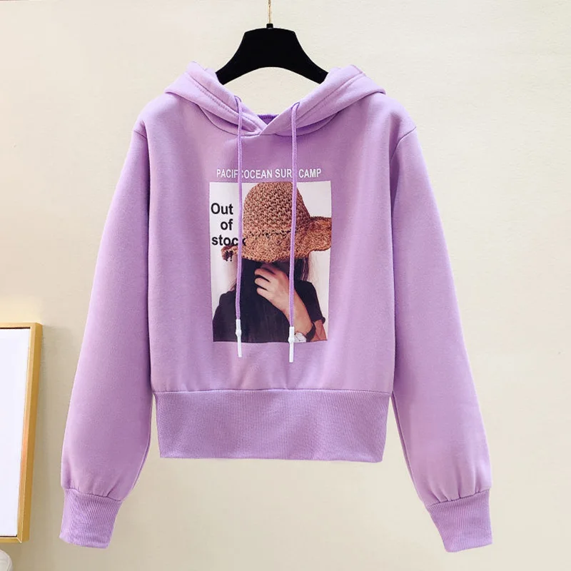 Fashion Hooded Spliced All-match Printed Hoodies Female Clothing 2023 Autumn New Casual Tops Long Sleeve Commute Sweatshirts