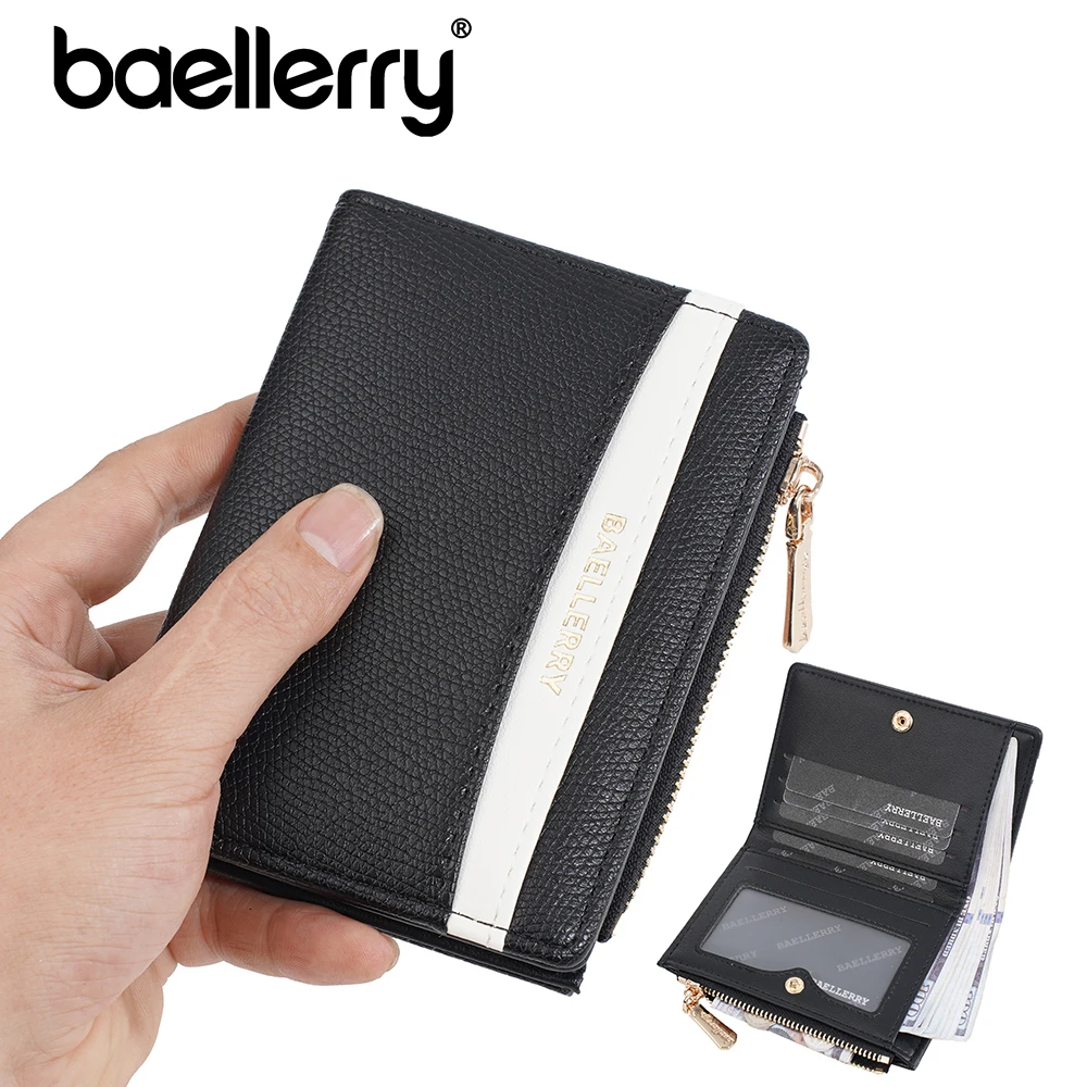 Baellerry Short Women Wallet, Trendy Two-Tone Zip Around Coin Purse, Cute Aesthetic PU Card Holder for Girls, Ins Fashion Gift f