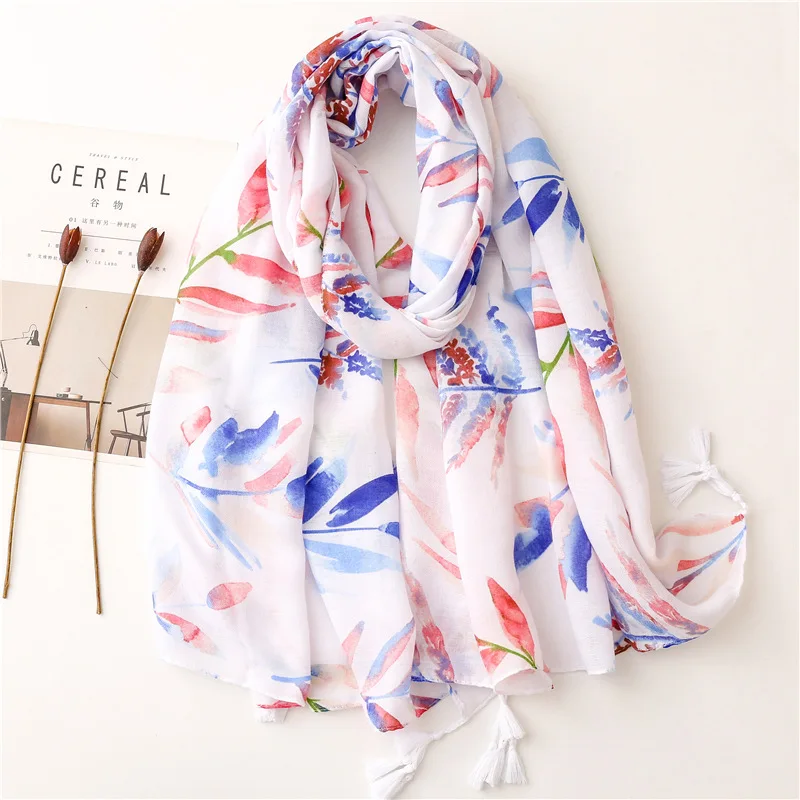 2022 Design Brand Women Scarf Fashion Print Cotton Spring Winter Warm Scarves Hijabs Lady Pashmina Foulard Bandana Floral Leaves