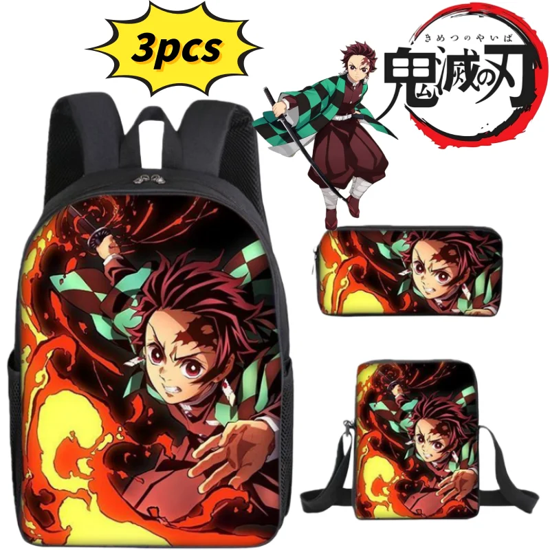 Dämonentöter Tanjiro Kamado Nezuko Agatsuma Zen'itsu Schultasche Hochwertiger Cartoon-Druck Große Kapazität Tragbare Umhängetasche