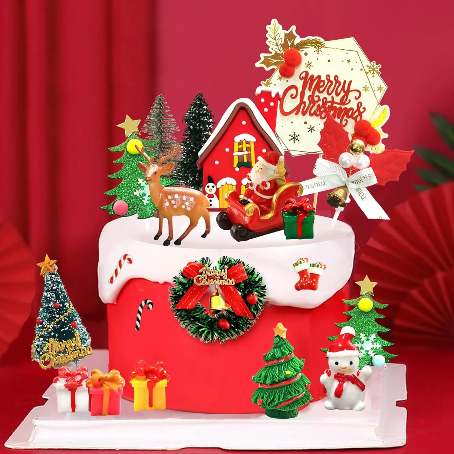 Décorations Gâteau Noël En Bois – Lot 9 Pièces : Sapin, Renne, Père Noël, Bonhomme De Neige, Joyeux Noël