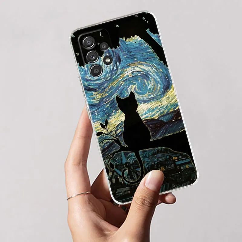Cat Van Gogh Starry Sky Clear Phone Cover