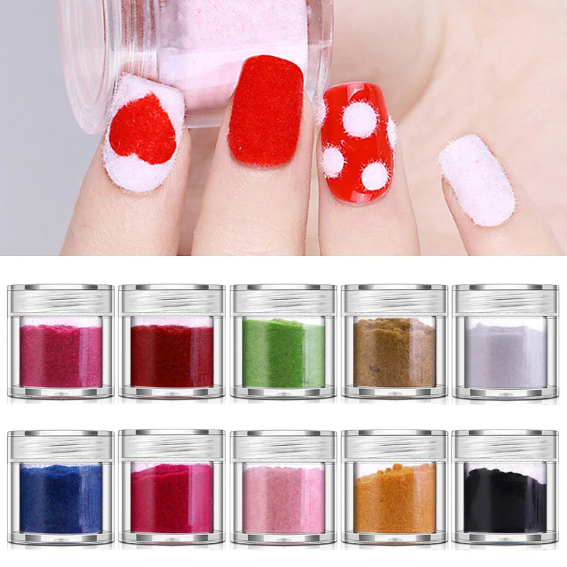 Vibrant Velvet Nail Art Glitter Powder - 10 Rich Colors for DIY Manicure & UV Gel Polish, 10ml