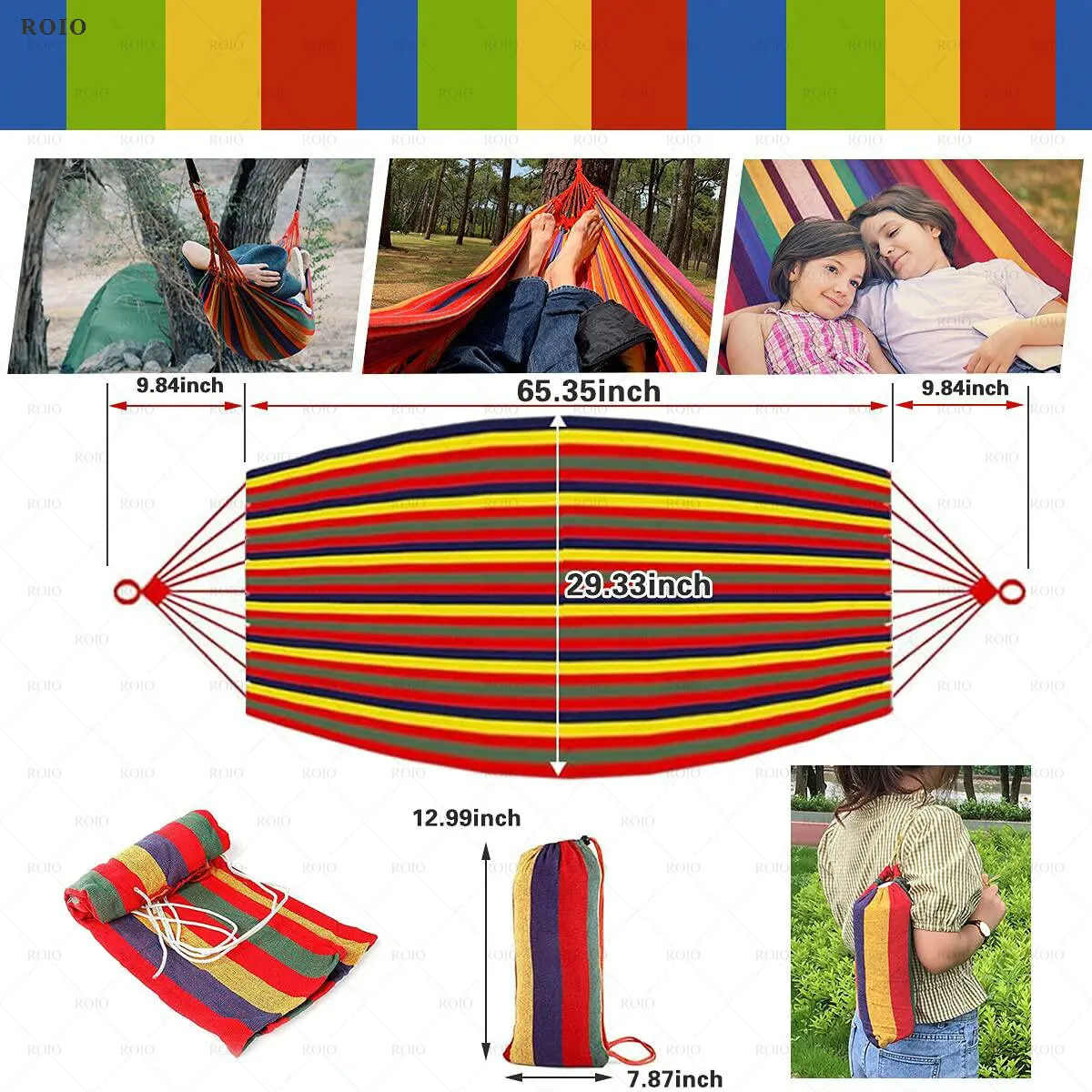 Camping Hammock Portable Hammock Striped Canvas Single Double Travel Hanging Bed Camping Accessories Outdoor