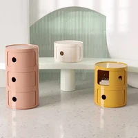 Table de chevet ronde en plastique avec tiroirs, boîte de rangement pratique, armoire de chevet, décor Chic pour chambre à coucher et salon 3