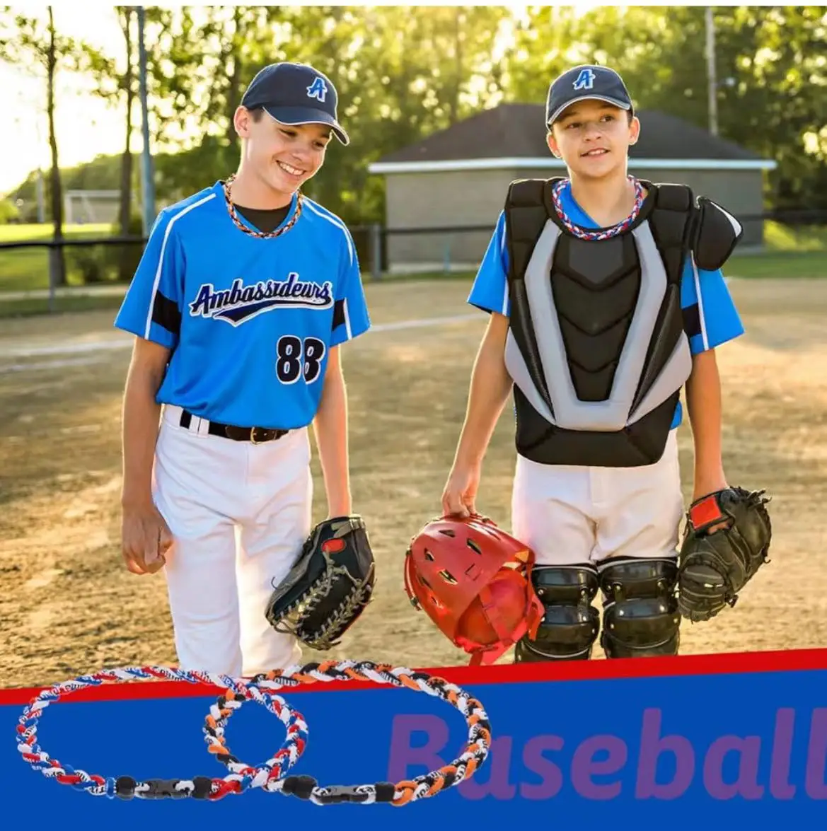 Junkin 3 stücke Baseball Halsketten drei geflochtene Seil Tornado Sport Titan Halsketten für Jungen Männer Spieler Softball Fans Mann Junge – Detail 6