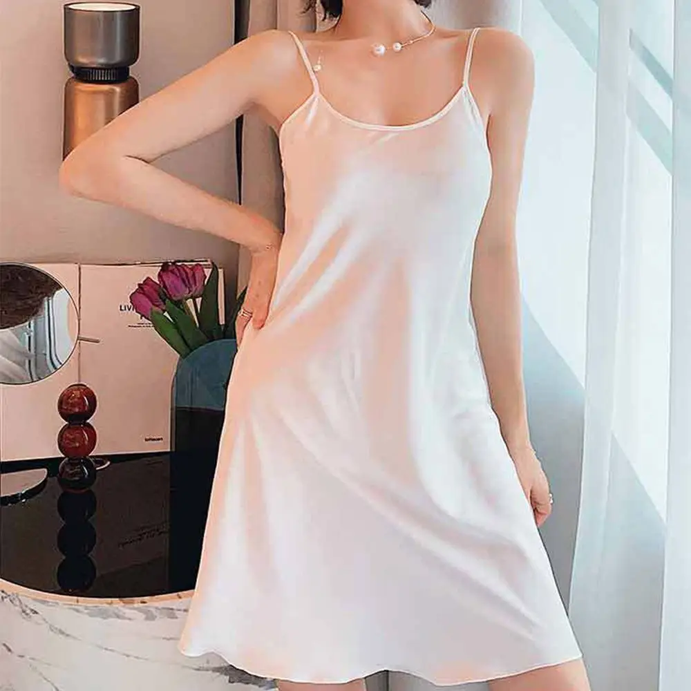 

Summer Cozy Homewear Camisole Pyjamas Solid Color Suspender Nightdress Ice Silk Women Sleepwear Sling Nightdress