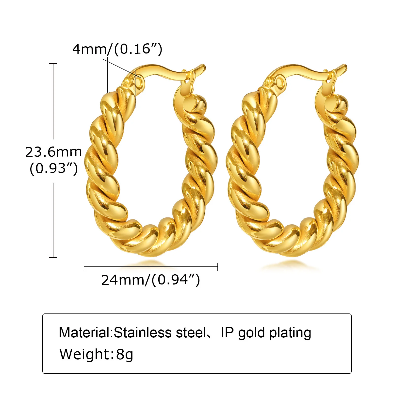 Circle Twisted Rope Hoops, Women's Huggie Earring, Stainless Steel Jewelry Waterproof 4