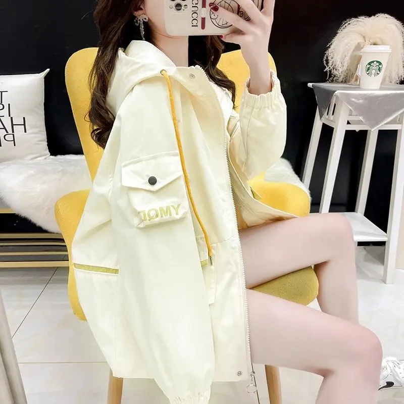 

2023 New Women's Windbreaker Loose Casual Hooded Trench Coat Ladies Lining Coat Female Tooling Coat Spring Tops