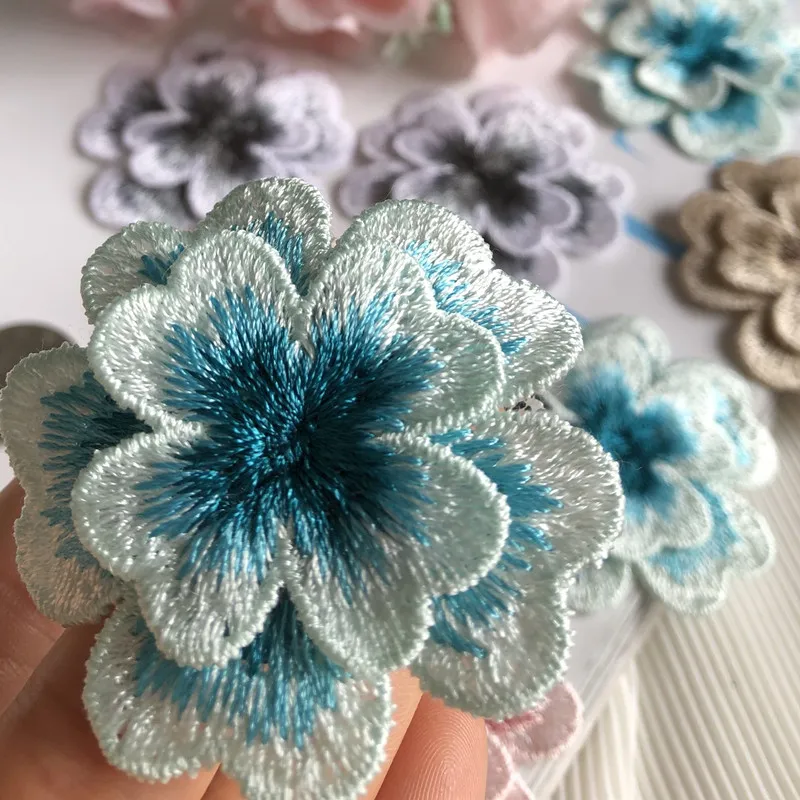 

10Pcs Small Flower 3D Patches 6*6CM Embroidery Applique Sewing On Cap Dress Clothing Diy Blue Grey Pink Lace Patch Accessory