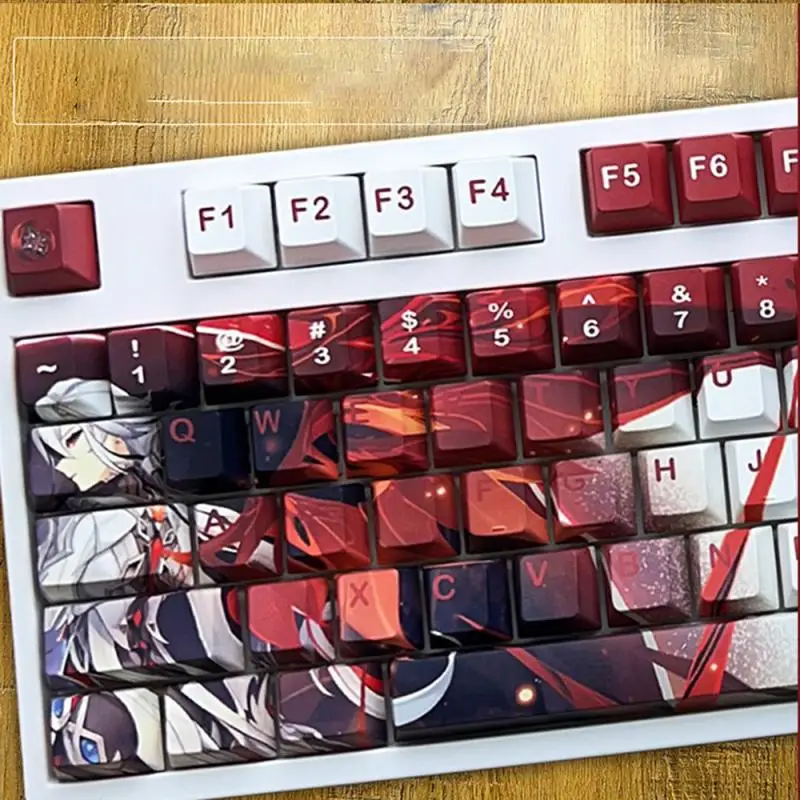 Genshin Impact Arlecchino PBT 108/128 Tastenkappen Cosplay Requisiten Achse Seite gravierte thermische Sublimation RGB mechanische Tastenkappen – Detail 4