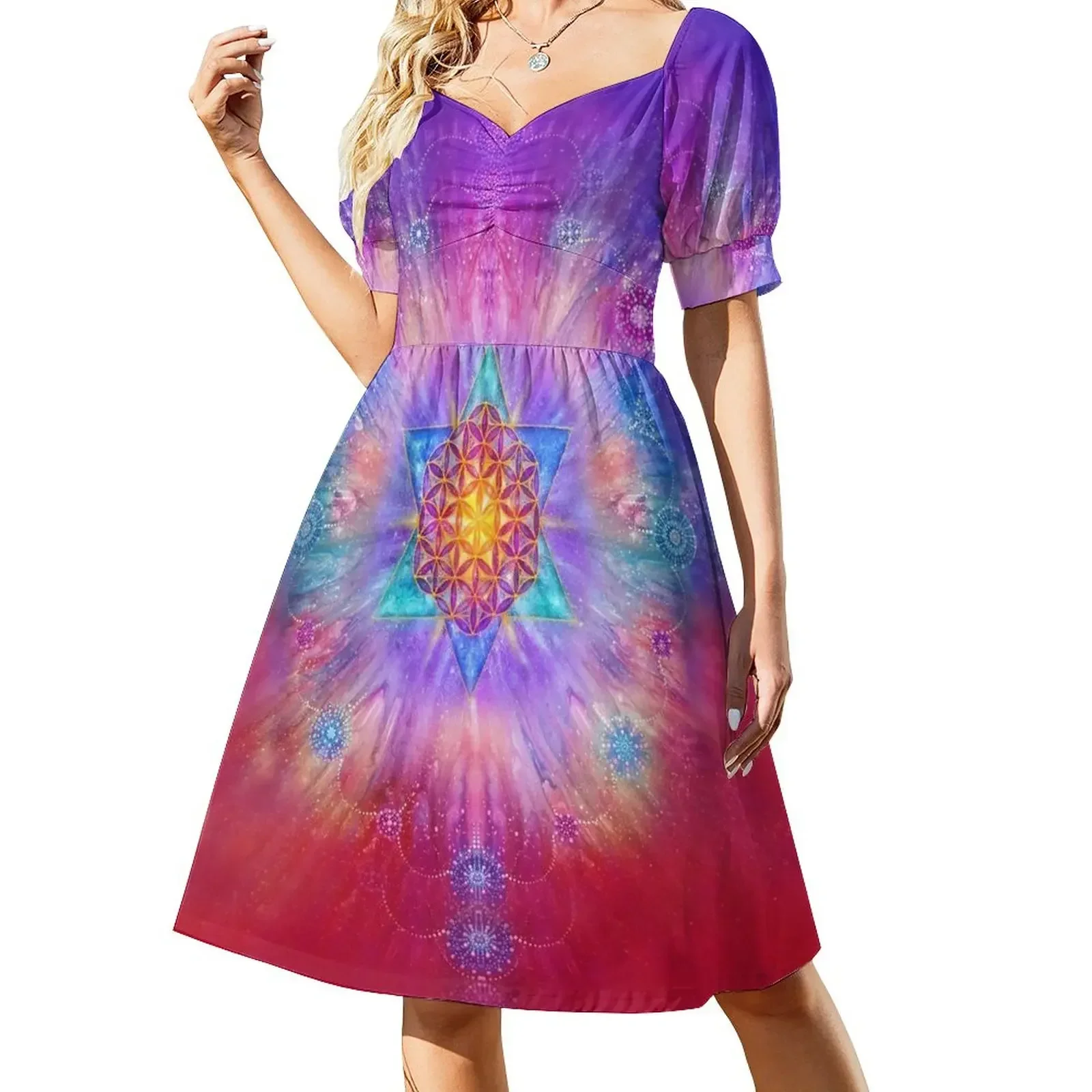thumbnail image 1 of Vestido de manga corta Estrella - Flor de la Vida Vestido de mujer Vestidos de fiesta, 1 of 7