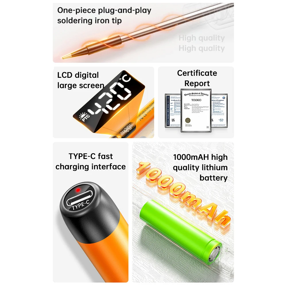USB Digitaler Lötkolben mit Einstellbarer Temperatur 300-450°C ℃ Typ-C 1000mAh/800mAh Akku Intelligentes Lötwerkzeug – Detail 12