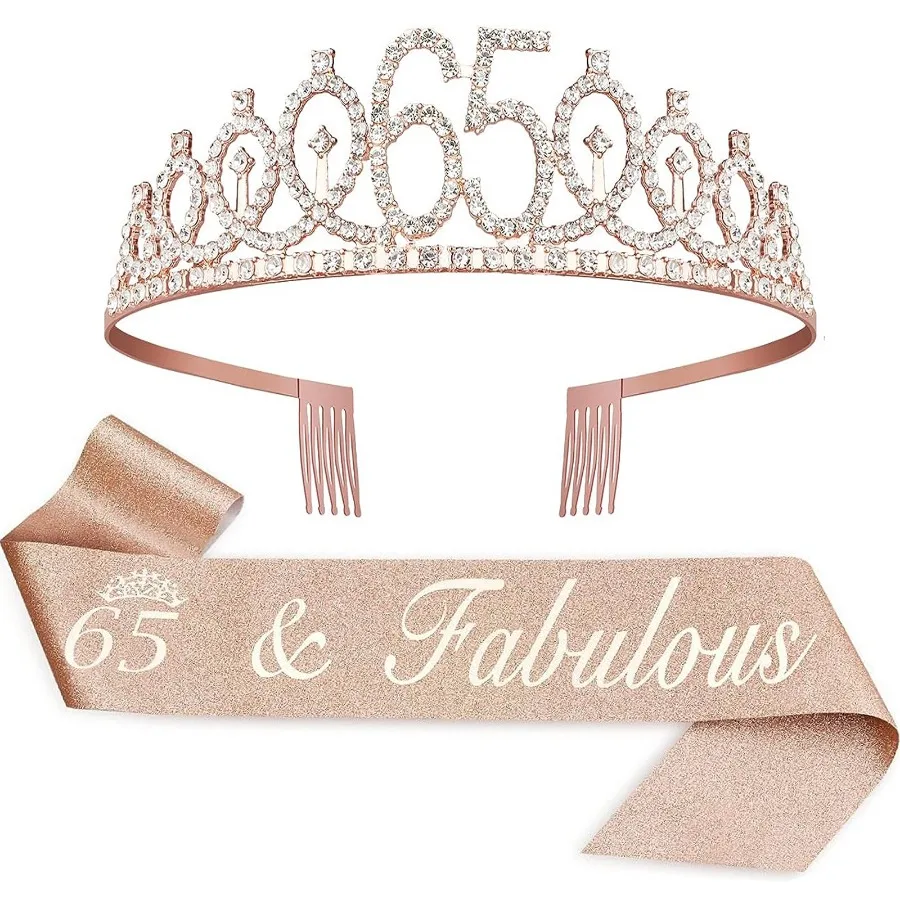 Geburtstags-Tiara-Kronenschärpe für Damen und Mädchen, 15., 20., 25., 30., 35., 40., 45., 50., 55., 60., 65. 70. Partydekoration, Gastgeschenke – Detail 7
