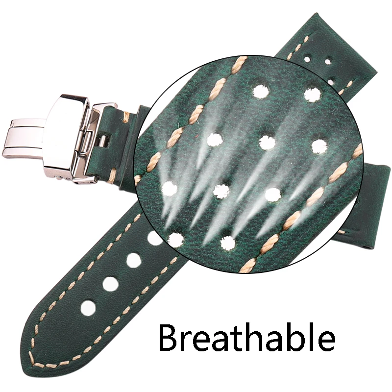 Premium Genuine Leather Unisex Watch Strap with Deployment Clasp – Available in Multiple Sizes & Colors