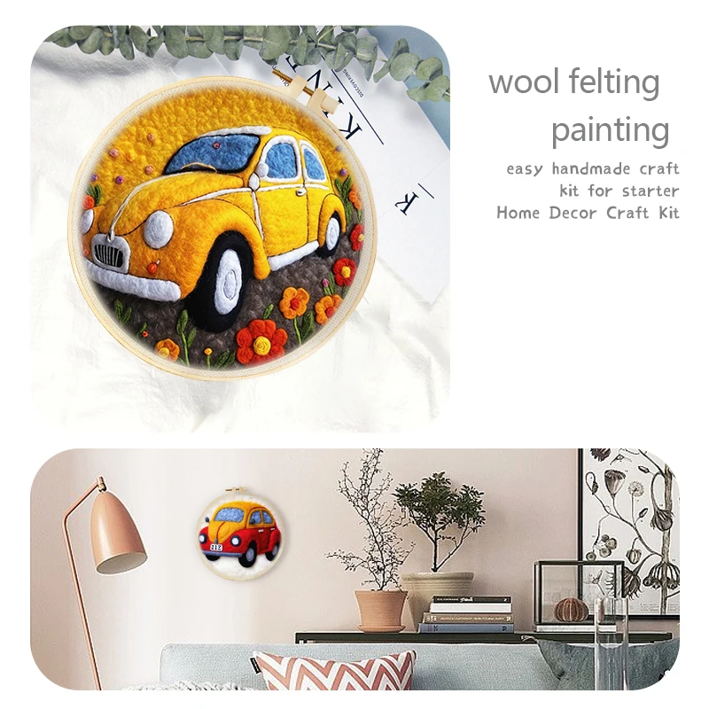 GATYZTORY Wool Felting Painting Kit Car Funny Diy Felt Crafts Felt Needle Painting Landscape For Handwork Gift Decoration