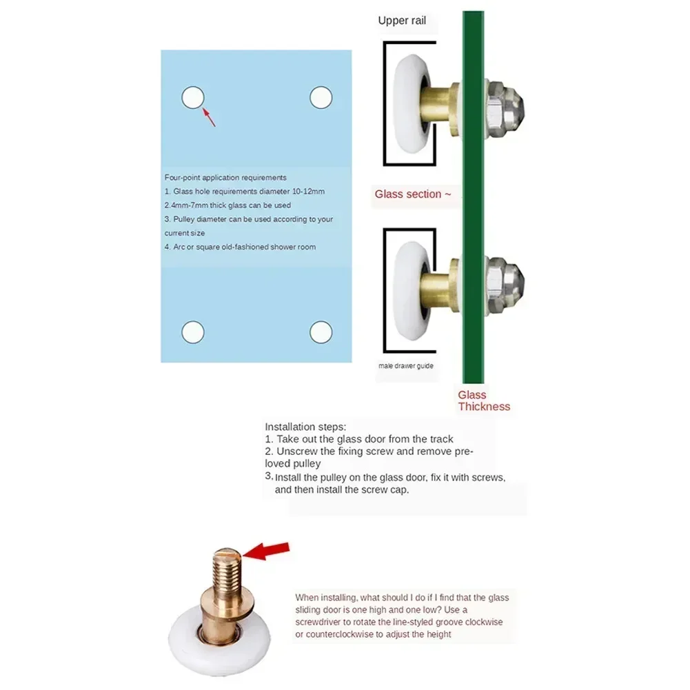 4 PCS 20/23/25/27mm Door Rollers Shower Glass Sliding Door Hanging Wheel Roller Bathroom Sliding Cabinet Eccentric Pulleys