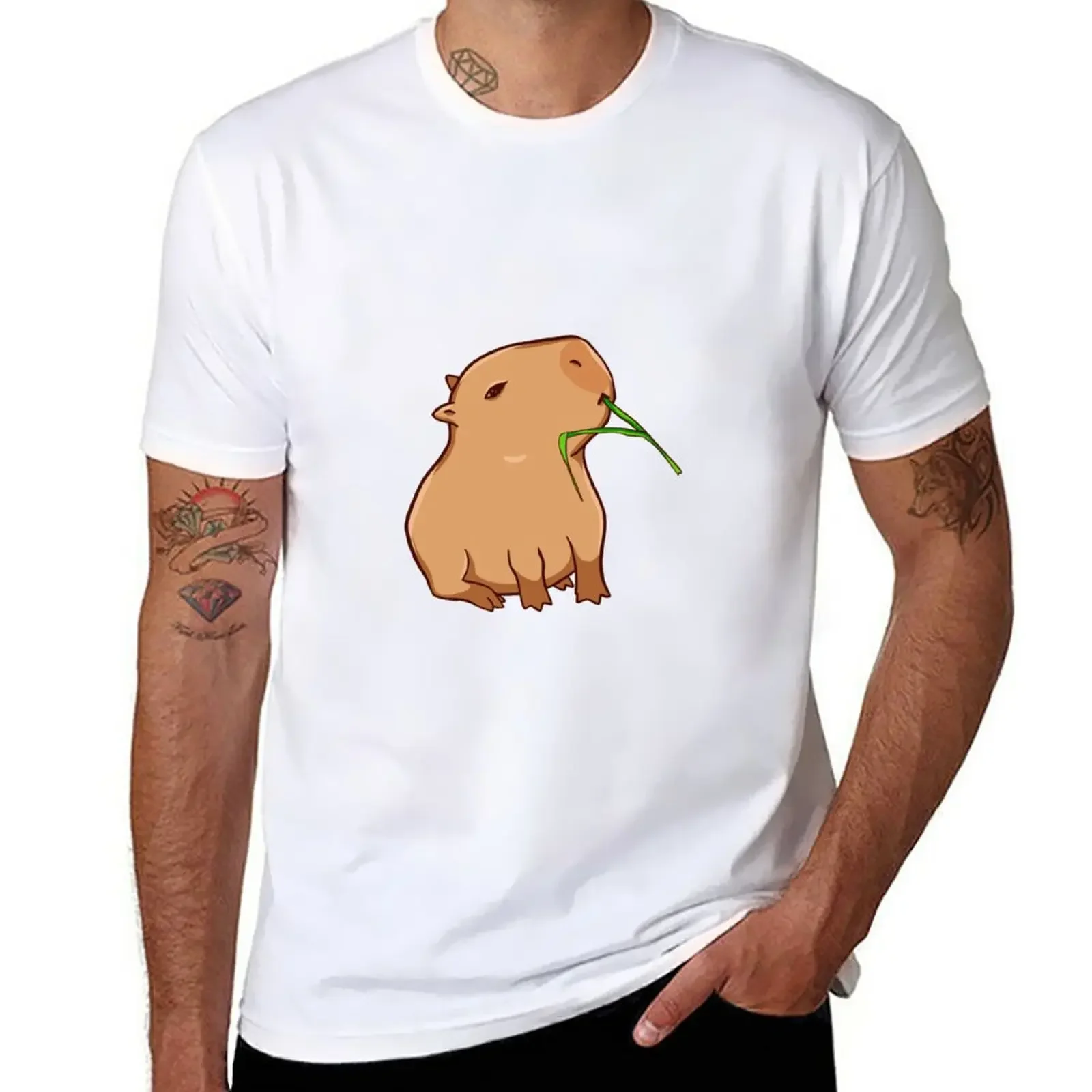 

Capybara with a leaf, eat your greens! T-Shirt plus size tops quick drying Men's clothing
