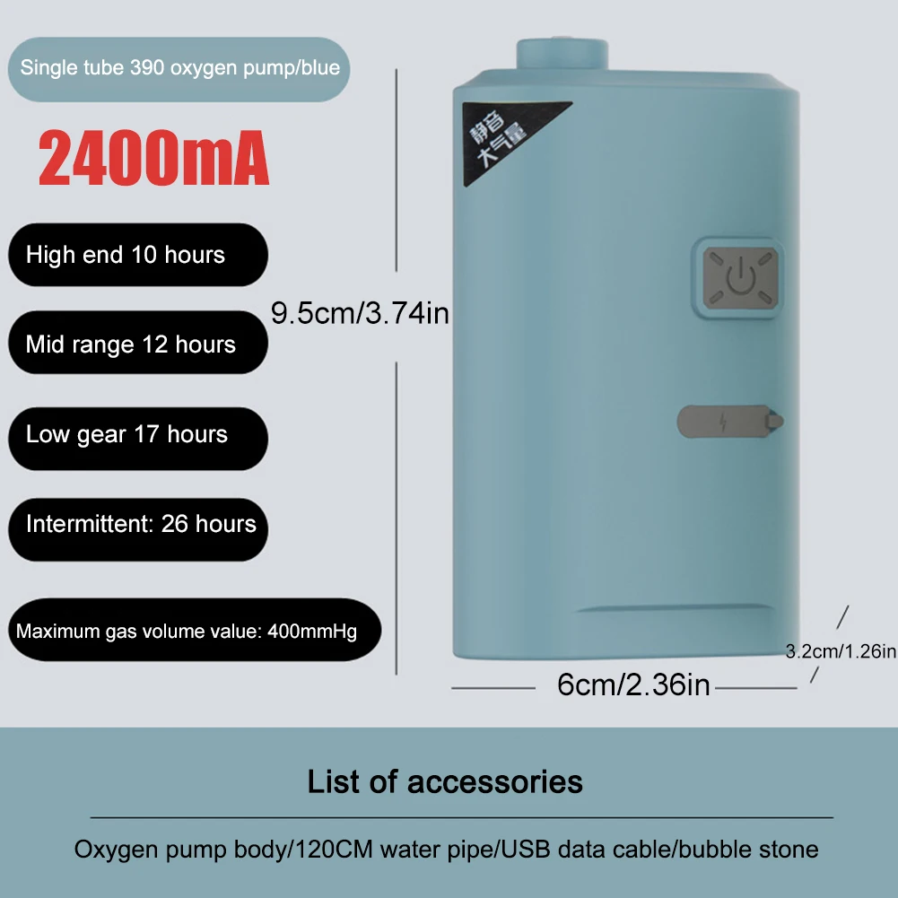 Aquarium Oxygen Pump USB Rechargeable Air Bubbler Aerator Ultra Quiet Oxygen/Aerating Pump Portable for Outdoor Fishing