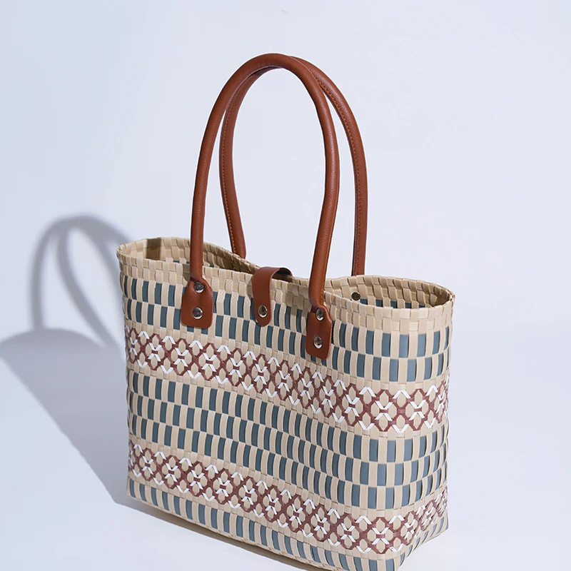 JNMC  Leisure Minimalist Solid Color Handmade Woven Shopping Bag
