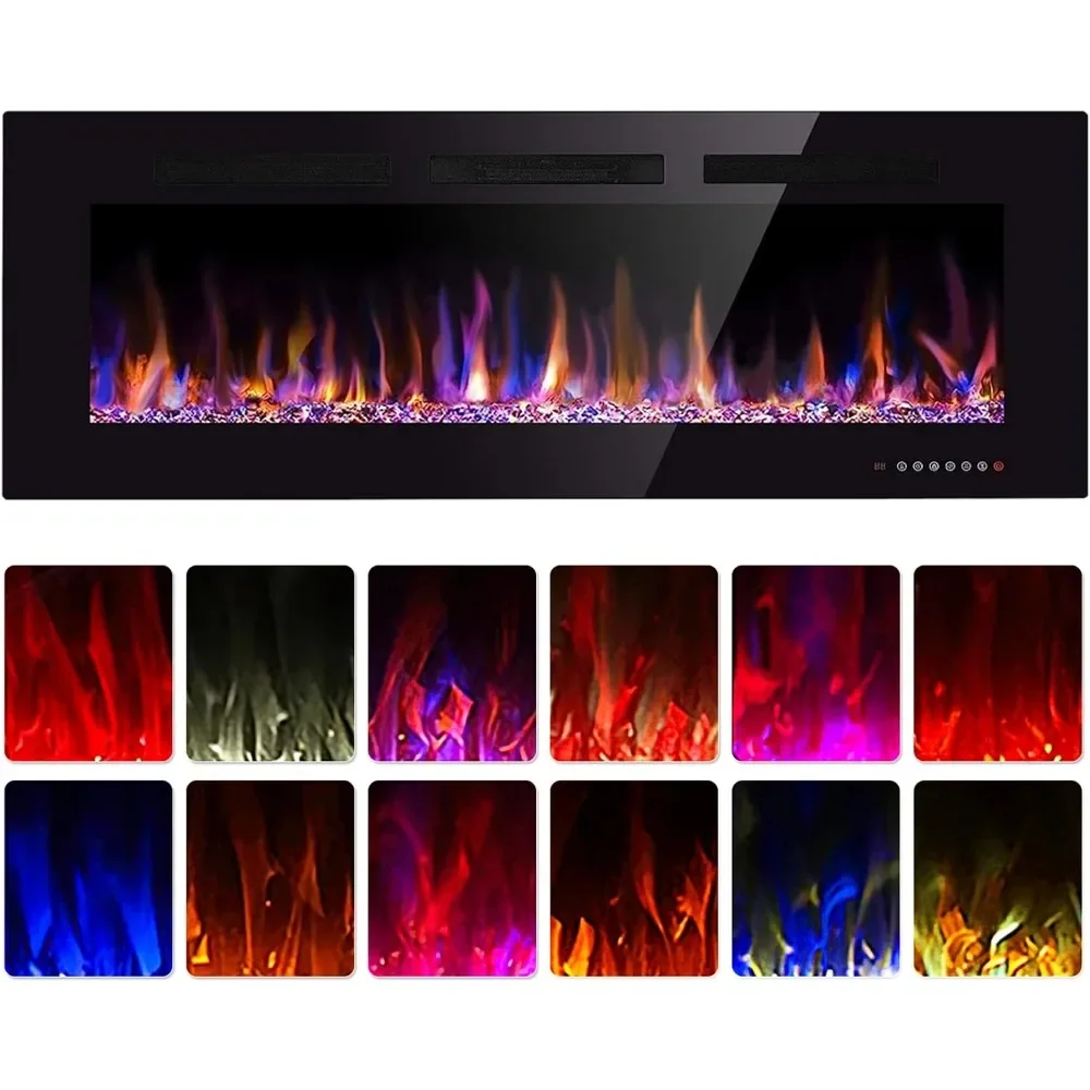 Electric Fireplace in-Wall Recessed and Wall Mounted 1500W Fireplace Heater and Linear with Timer/Multicolor Flames