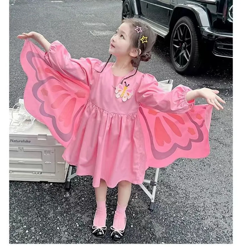 

Платье для девочек, Новинка весна-осень 2024, платье с длинным рукавом, Модное детское платье принцессы с принтом в виде бабочек и крыльев