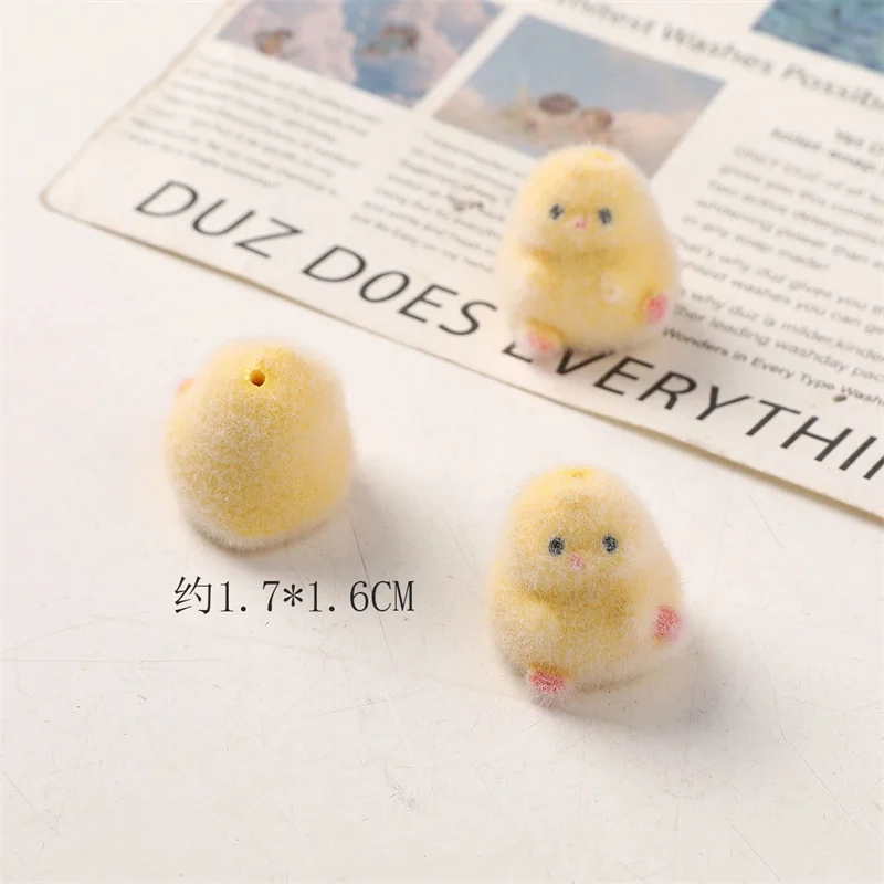 2024 Winter stil 30 teile/los beflockung wirkung tiere cartoon huhn form harz puppen perlen diy schmuck zubehör – Detail 9