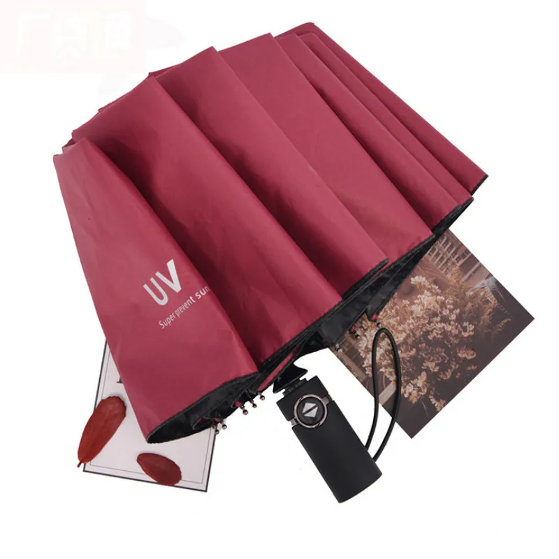 

Sunny Black Coating UV Protection Umbrella Windproof Fiber Bone Sun Umbrella 10/8 Bones Automatic 3 Folding Umbrella